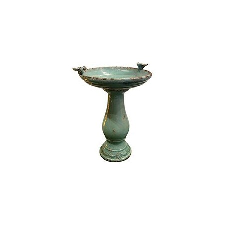Alpine Alpine TLR102TUR Antique Ceramic Birdbath, Ceramic, Turquoise TLR102TUR